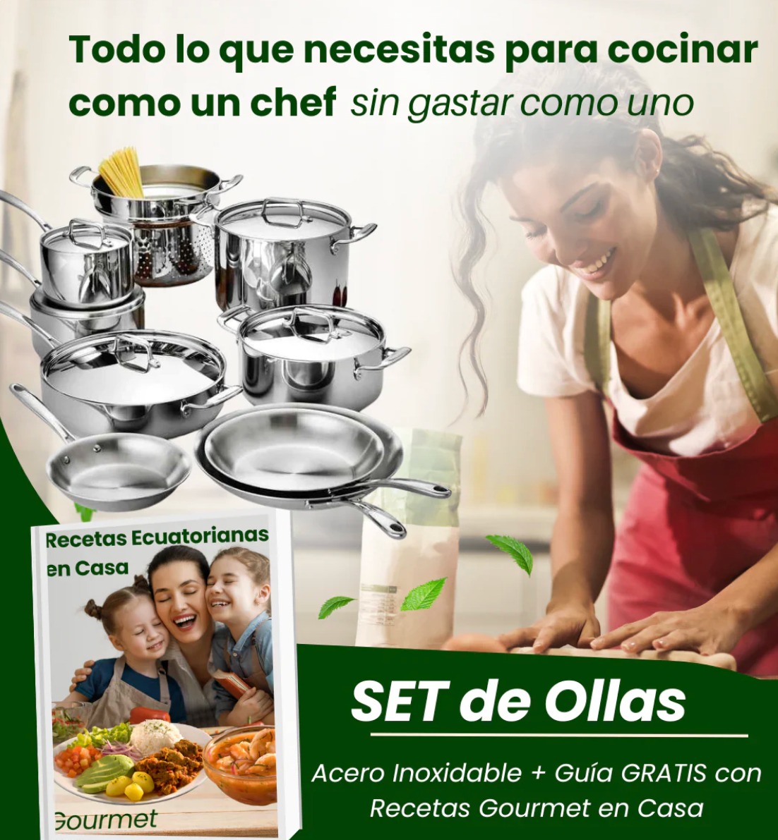 SteelChef®: Set de 6 utensilios de acero inoxidable + 6 tapas de vidrio templado GRATIS